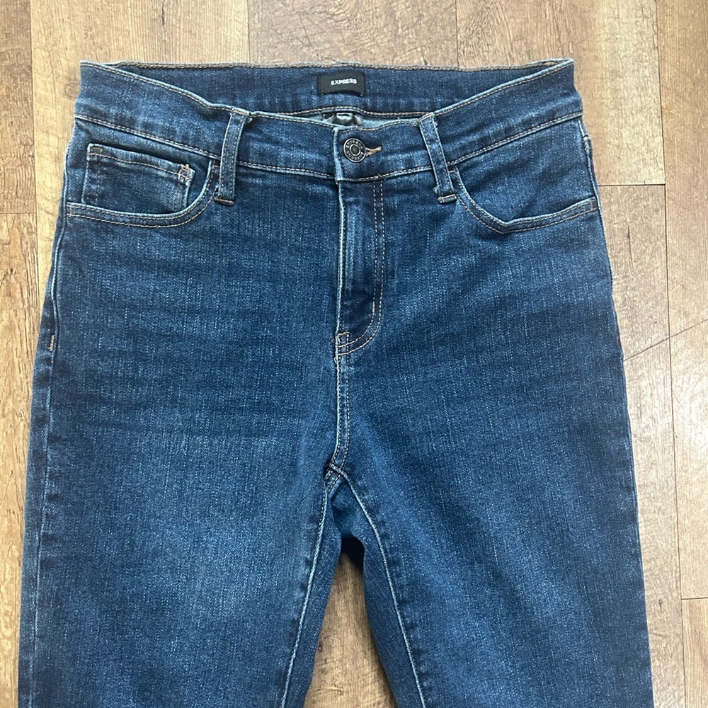 Express Bootcut Jeans Size 8 Dark Wash High Rise Stretch Denim - Picture 6 of 15